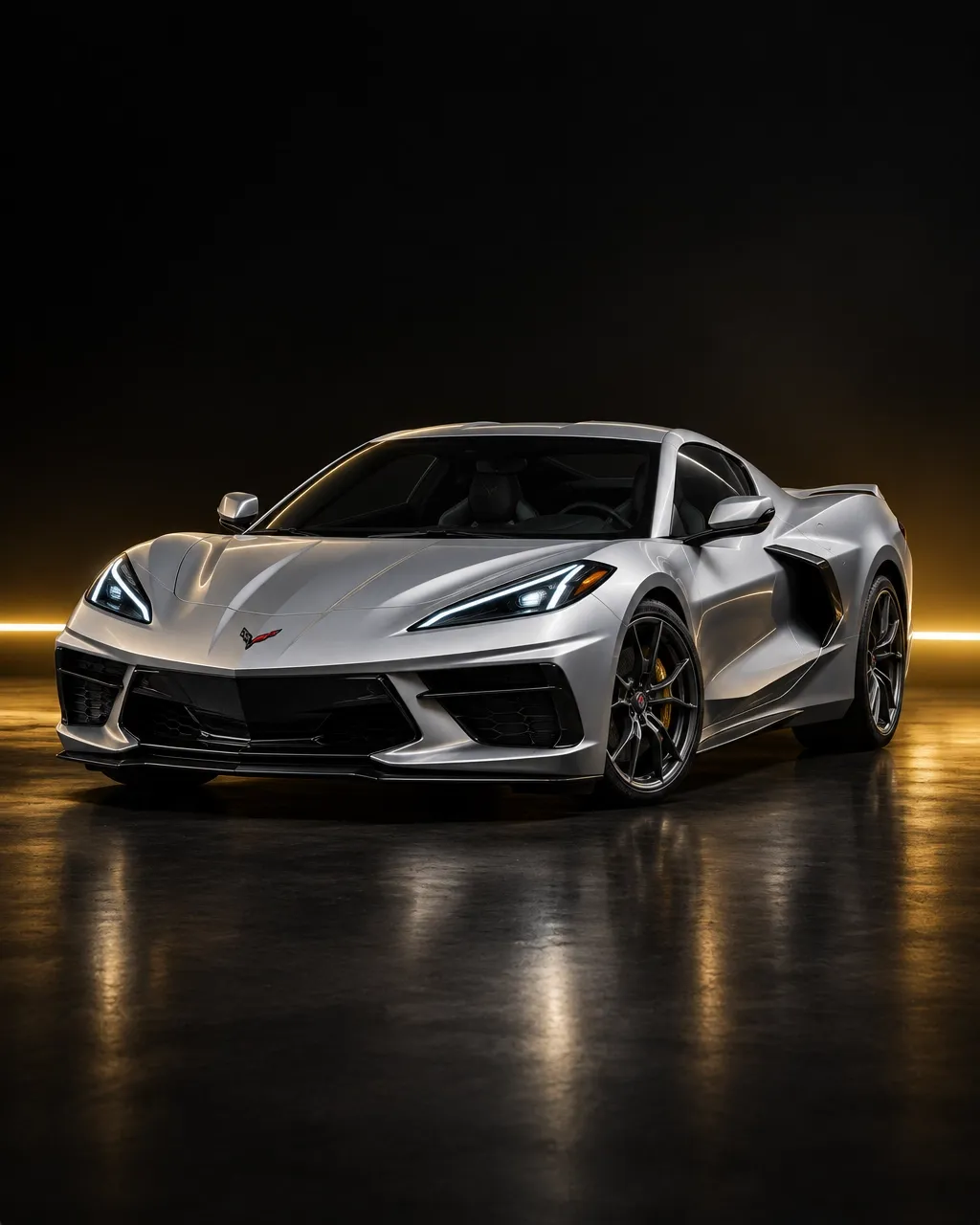Silver Chevrolet Corvette C8 sports car